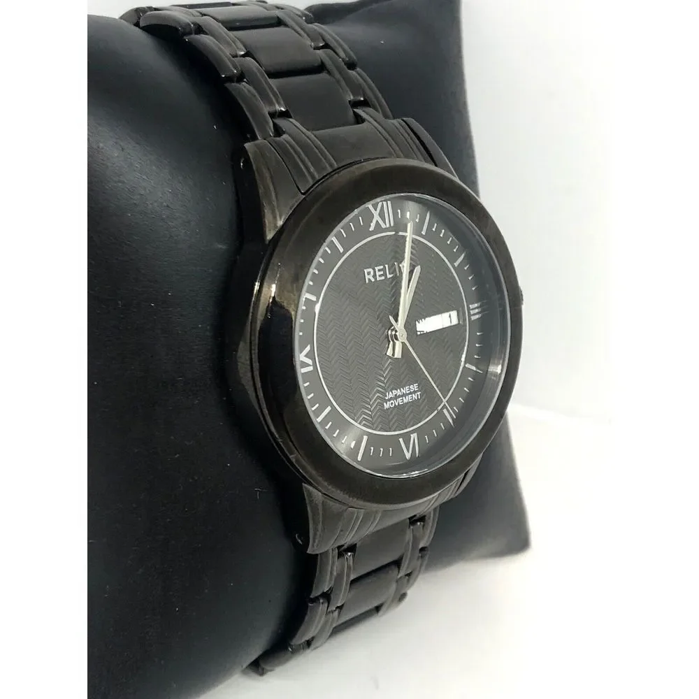 Relic ZR12053 Men's Black Stainless Steel Analog Black Dial Quartz Watch HO174